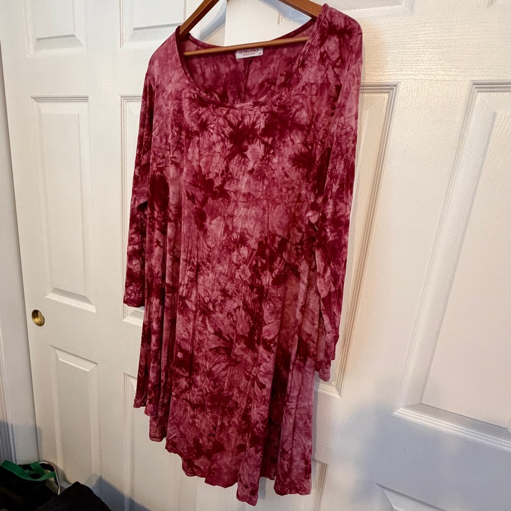 2 Women's Plus Long Tunics or Short Dresses in burgundy tie dye and burnt orange